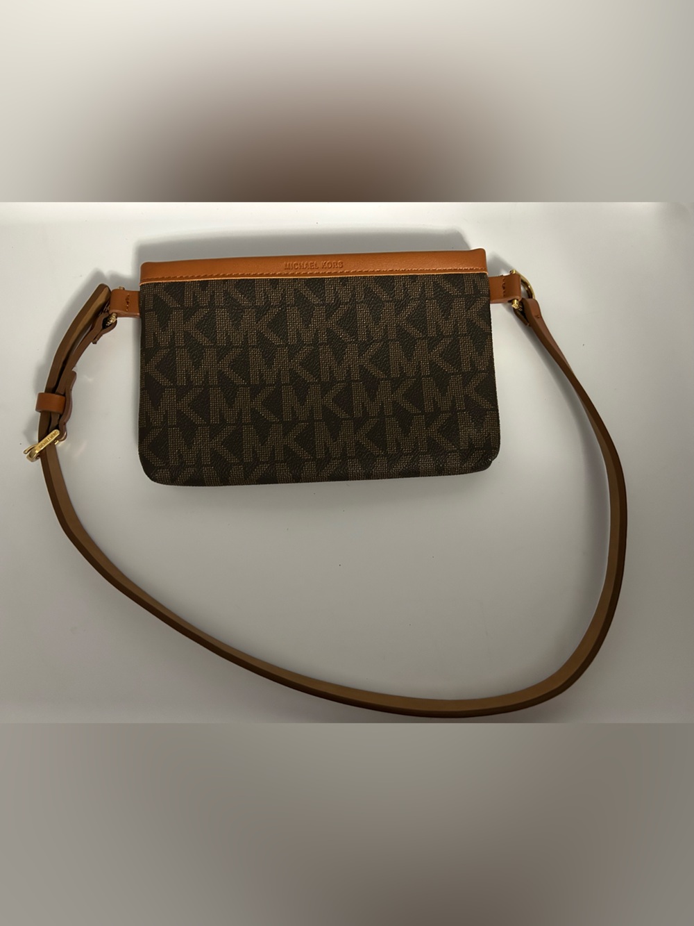 Michael Kors Brown Monogram Leather Belt Bag.